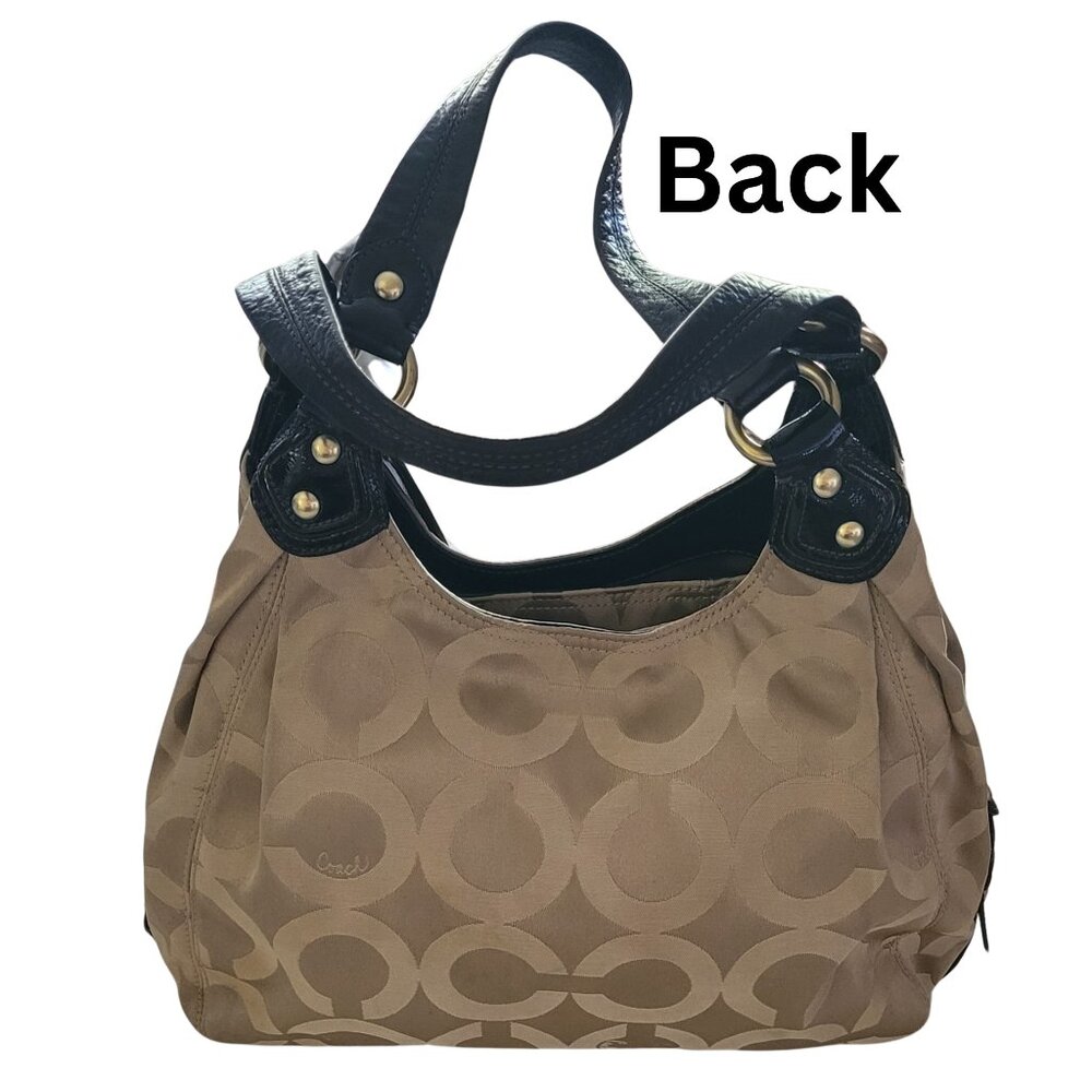 SOLD. EUC LARGE Coach Madison Maggie Op Art Tan C Jacquard Shoulder Bag - Picture 2 of 16